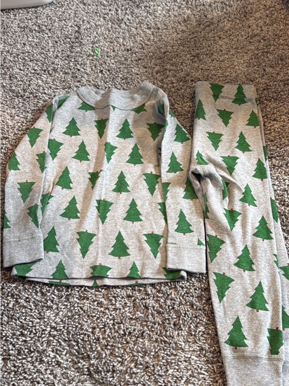 Hanna Andersson Grey Pajama Set with Green Tree Print